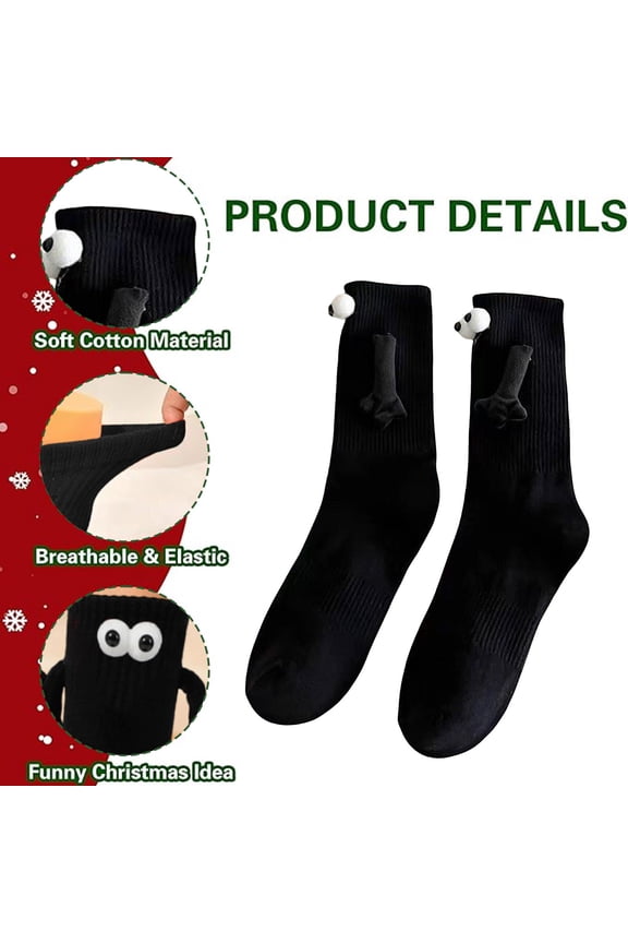 Magnetic Hand in Hand Couple Socks - Sweat-Absorbing Mid-Calf Nylon Socks for Christmas, Sports and Gift Giving in Black and White