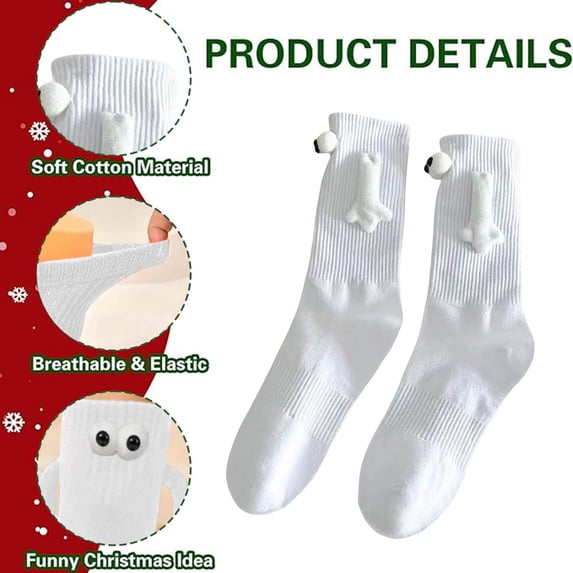 Cevemin Magnetic Hand in Hand Couple Socks - Sweat-Absorbing Mid-Calf Nylon Socks for Christmas, Sports and Gift Giving in Black and White