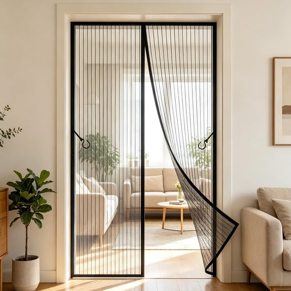 Cevemin Magnetic Screen Door Heavy Duty Mesh Door Curtain - Polyester Invisible Mesh Mosquito Net, No Drill Install For Patio Sliding Doors, Fits Door Size Up to 47.24x82.68 in