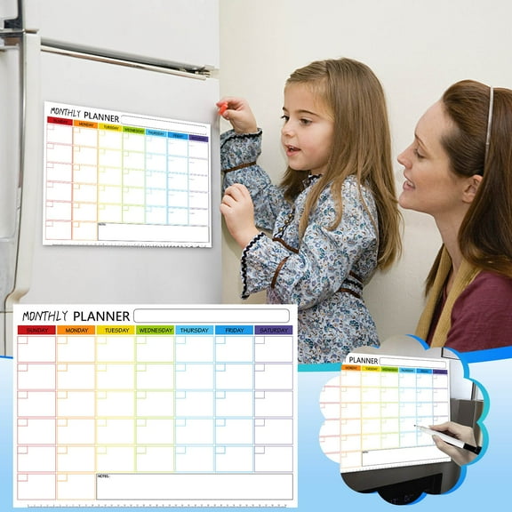 Cevemin Magnetic Weekly Monthly Menu Planner Board with Calendar and Magnetic Stickers - Refrigerator Organizer for Kitchen Home Organization and Gift