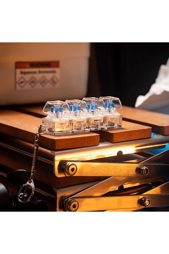 Mechanical Keyboard Stress-Relieving Toy - Transparent Keycaps with Blue LED Lights, Compact Portable Design with Keychain for Fidgeting and Travel