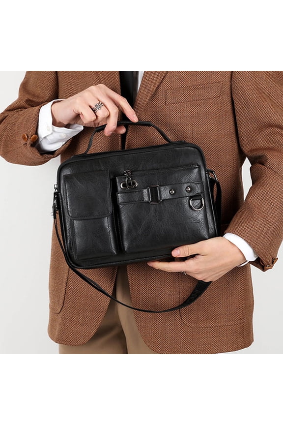 Men's PU Leather Crossbody Messenger Bag for Laptop Business Travel Office Work