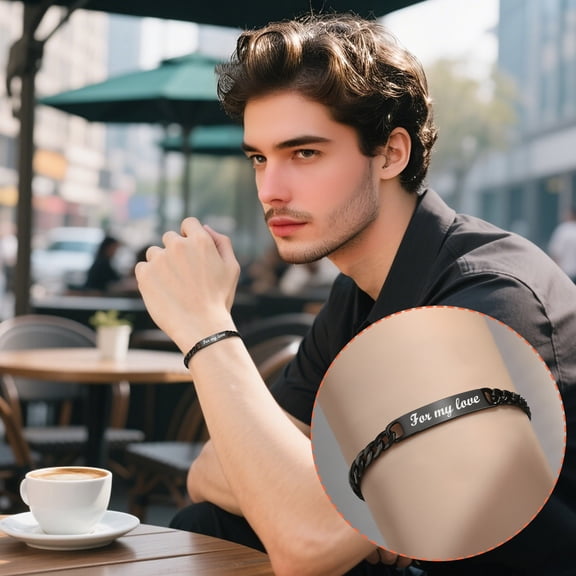 Cevemin Men's Stainless Steel Curved Bracelet with Laser Engraving - Personalized Customizable Handmade Jewelry for Men, Durable Fashion Accessory for Daily Use and Gifts