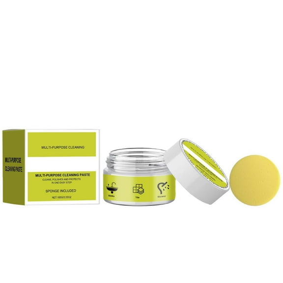 Cevemin Multi-Purpose Cleaning Paste - Powerful Non-Toxic Scrub for Kitchen, Bathroom, Furniture Grease & Stains Removal with Sponge, 100g