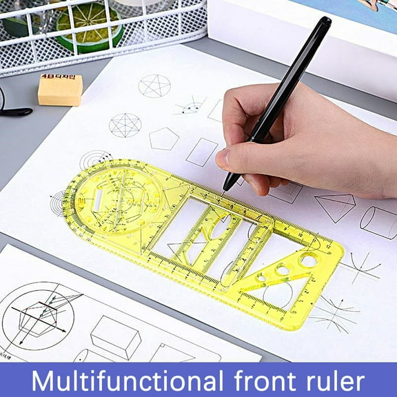 Cevemin Multifunctional Rotatable Math Ruler Drawing Template - Plastic Geometry Stencil for Sketching Drafting and Mapping