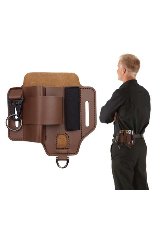 Multifunctional Tool Waist Pack - Synthetic Leather Tools Storage Pouch with Flashlight Holster for Work, Outdoor and EDC Use