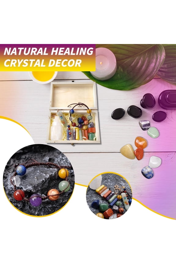 Natural Crystal Agate Decor Box Set - Wood Healing Crystal Ornaments for Home Decor, Yoga Meditation Space and Positive Energy