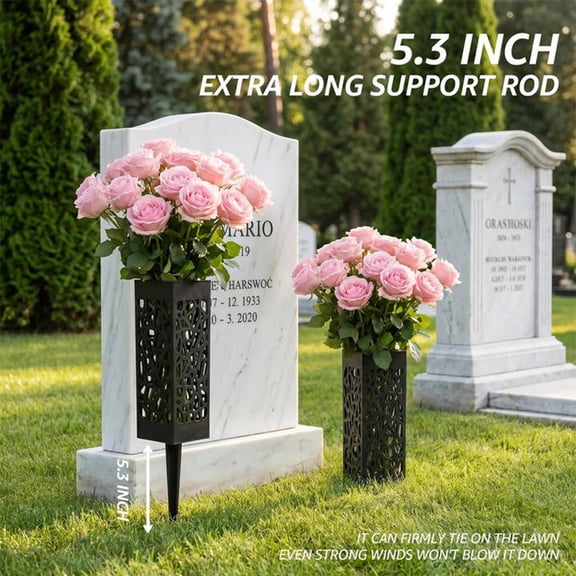 Cevemin Outdoor Hollowed-out Ground Flower Pots For Courtyards Lawns Cemeteries Artificial Flower Stands Decorative Flower Containers Black Plastic Flower Stands