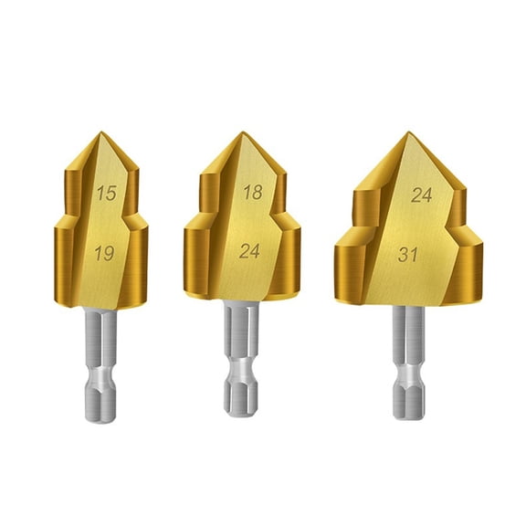 Cevemin PPR Pipe Drill Bit Set 20/25/32mm Tri-Flute Hex Shank, High-Speed Steel Hole Cutter with Ergonomic Handle for Precise Drilling and Efficient Pipe Maintenance (3-Piece Kit)