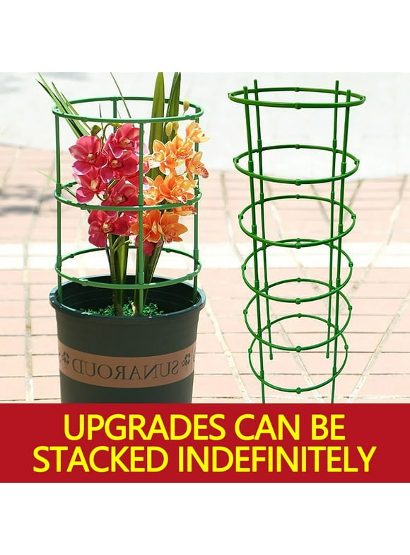 Cevemin Pack of 10 Plant Support Cages for Climbing Plants Flowering Tomato Cage with Standing Stakes and Stabilizing Support Ring