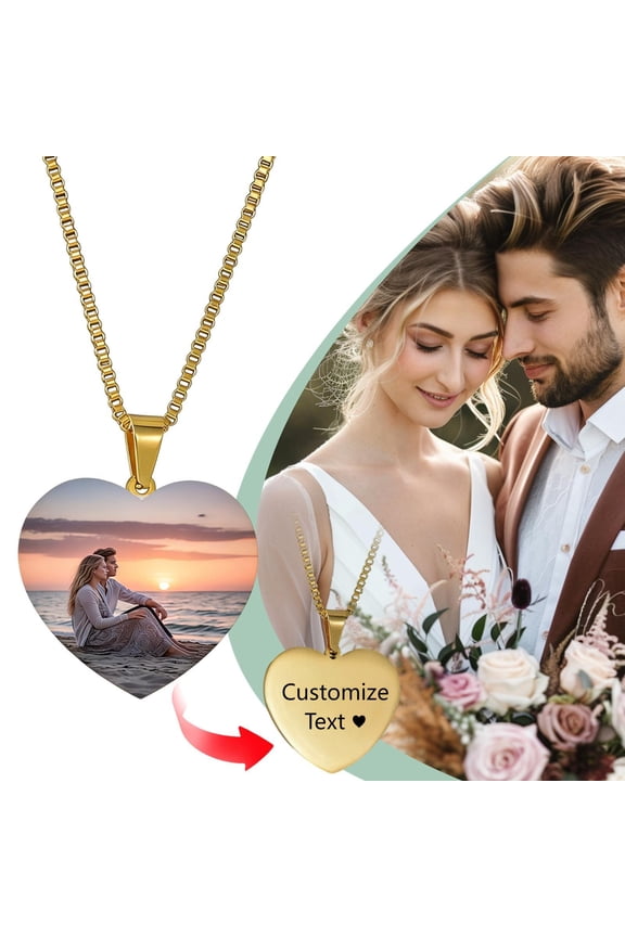 Personalized DIY Photo Heart Necklace - Custom Name and Date Stainless Steel Pendant Chain for Daily Wear and Gift Giving
