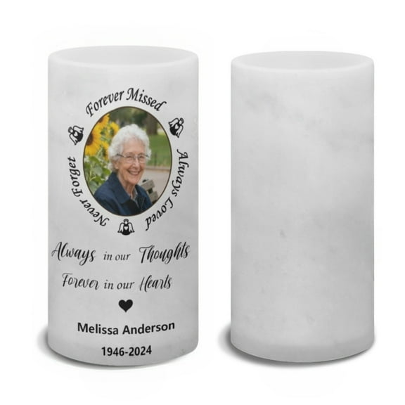 Cevemin Personalized LED Memorial Candle with Photo - Customizable Keepsake Eternal Flame LED Light for Home Memorial Decor