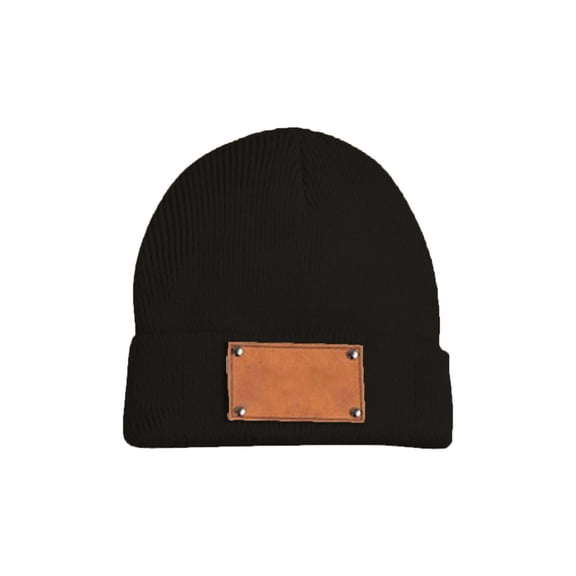 Cevemin Personalized Name Embroidery Knitted Hat with Leather Patch - Warm Polyester Beanie for Autumn Winter Season Daily Use Travel Home Holiday