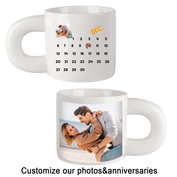 Cevemin Personalized Photo Custom Chubby Ceramic Cup - Cute Anniversary Gift For Him Her, Customizable with Portraits and Dates for Valentine's Day, Birthday, Home Office Use