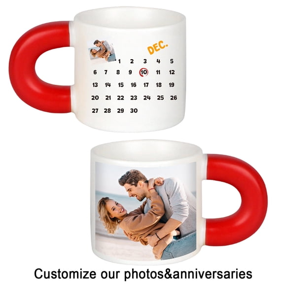 Cevemin Personalized Photo Custom Chubby Ceramic Cup - Cute Anniversary Gift For Him Her, Customizable with Portraits and Dates for Valentine's Day, Birthday, Home Office Use