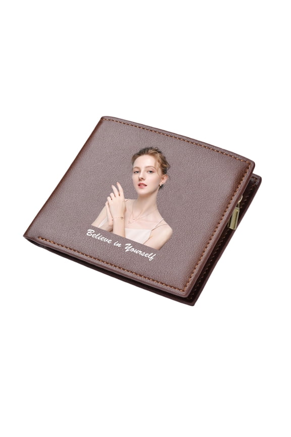 Personalized Photo Name Double Sided Initials Wallet for Men - Custom Engraved Leather Wallet for Husband, Son, Groomsmen - Durable RFID Blocking Men's Wallet with ID Window & Card Slots