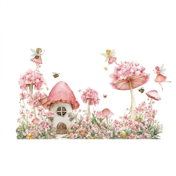 Cevemin Plants Flower Garden Mushrooms House Faeries Girl Double Sided Window Stickers - Removable Waterproof Antistatic PVC Wall Decals for Home Decor DIY (11.4x23 in)