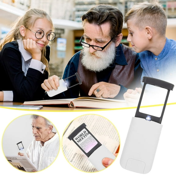 Cevemin Pocket Glass 4X with LED Light for Reading LED Rectangular Folding Pull-out Glass for the Elderly and Presbyopia