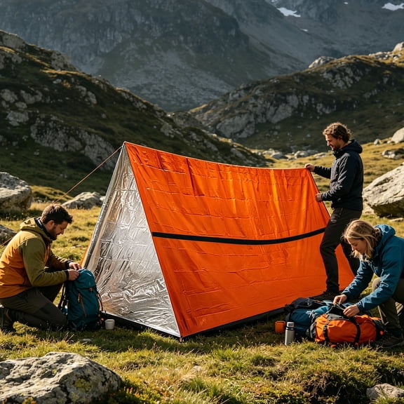 Cevemin Portable Outdoor Emergency Aluminum Film Triangular Tent Camping Cold Proof Moisture Resistant Heat Reflective Shelter
