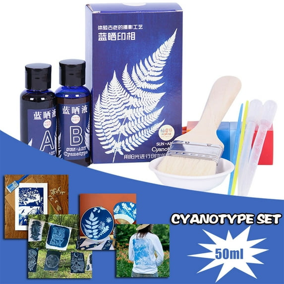 Cevemin Premium Cyanotype Kit for DIY Photography - 50ml Blue Sun Liquid for Stunning Blueprint Art on Paper & Fabric