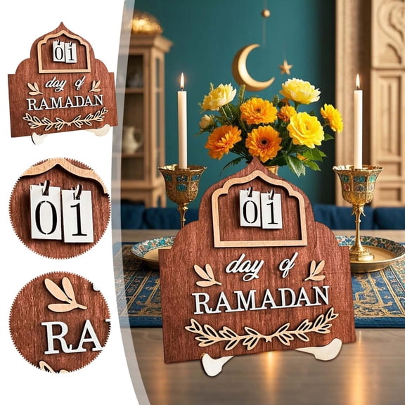 Cevemin Ramadan Countdown Calendar 2026 Wooden - Interactive Flip Calendar for Home Table Decor, Ramadan Holiday Gift, 8 x 7.8 Inches