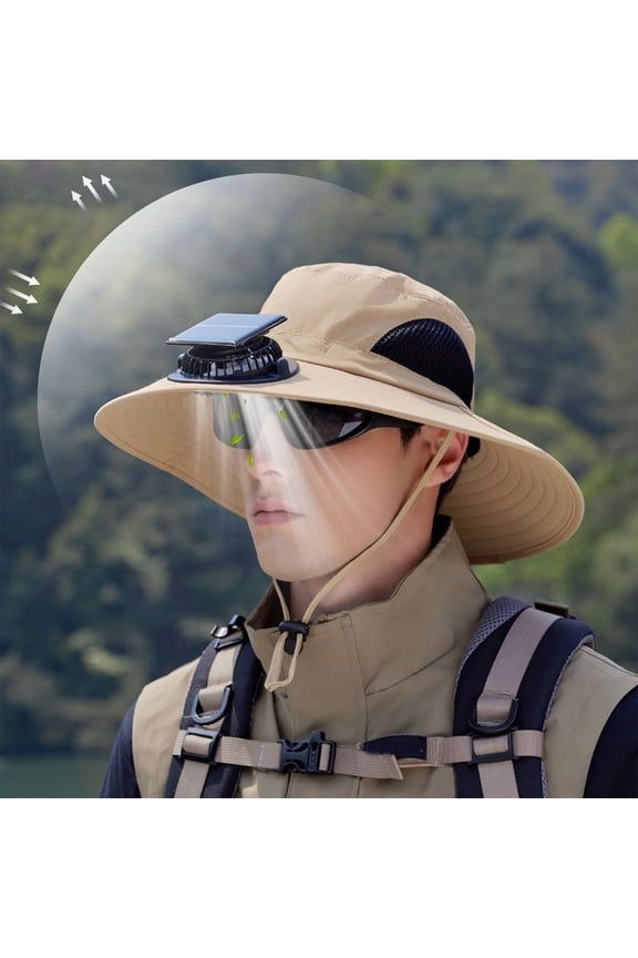 Rechargeable Solar Fan Cap with Large Brim - Sun Protection Waterproof Quick Dry Outdoor Hat for Fishing Mountaineering Summer Activities