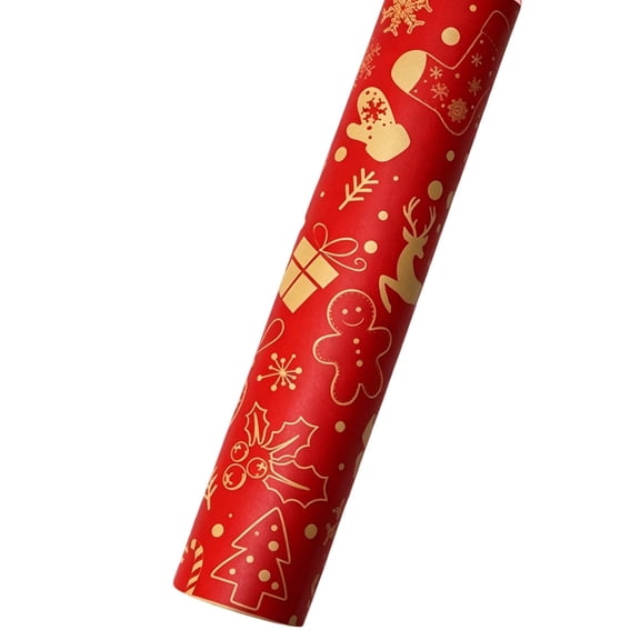 Cevemin Recyclable Thick Kraft Christmas Wrapping Paper, Vintage Snowflake Gift Box Xmas Tree Print Eco Soy Ink Gift Wrap Multicolor for Holiday Present Craft Decor