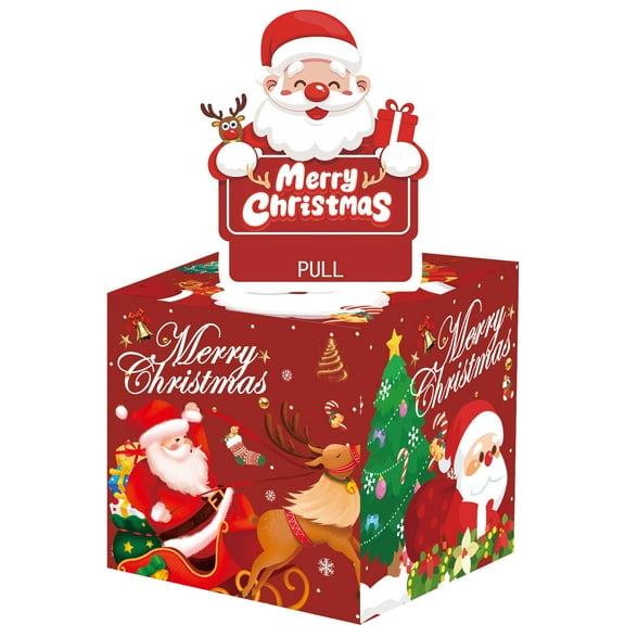 Cevemin Red Santa Claus Money Box - Pull-Style Christmas Gift Box with Santa & Reindeer Patterns, Durable Paper Holiday Cash Holder for Xmas Party Decorations, 10.63x4.72 Inch