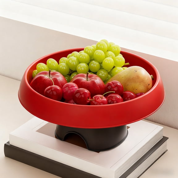 Cevemin Red and White Tall Fruit Bowl with High Footed Base - Luxurious Snack and Nut Serving Dish Storage Tray for Living Room Coffee Table