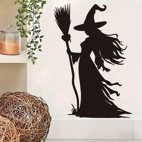 Cevemin Removable Hollow Out Black Witch Window Cling Sticker Self Adhesive Glass Tile Halloween Decor Decal No Residue For Renters Party Home Layout