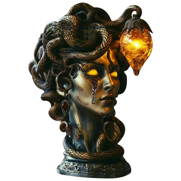 Cevemin Resin Gothic Mythical Bust Sculpture with Refined Border Polishing Modern LED Desk Lamp Adjustable Arm 20cm Height Vintage Home Decor Gift Idea