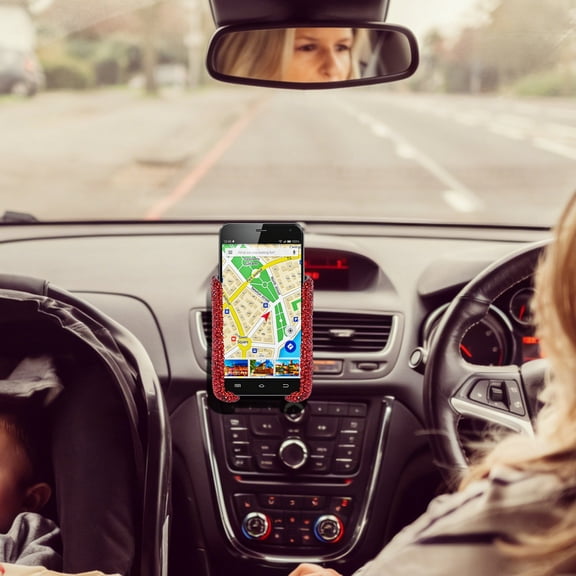 Cevemin Rhinestone Car Phone Mount - Magnetic Automatic Locking Phone Holder for 4-7 Inch Smartphones, 2-in-1 Vent Clip and Dashboard Suction Base, 360-Degree Rotatable for Car Use and Desktop Stand