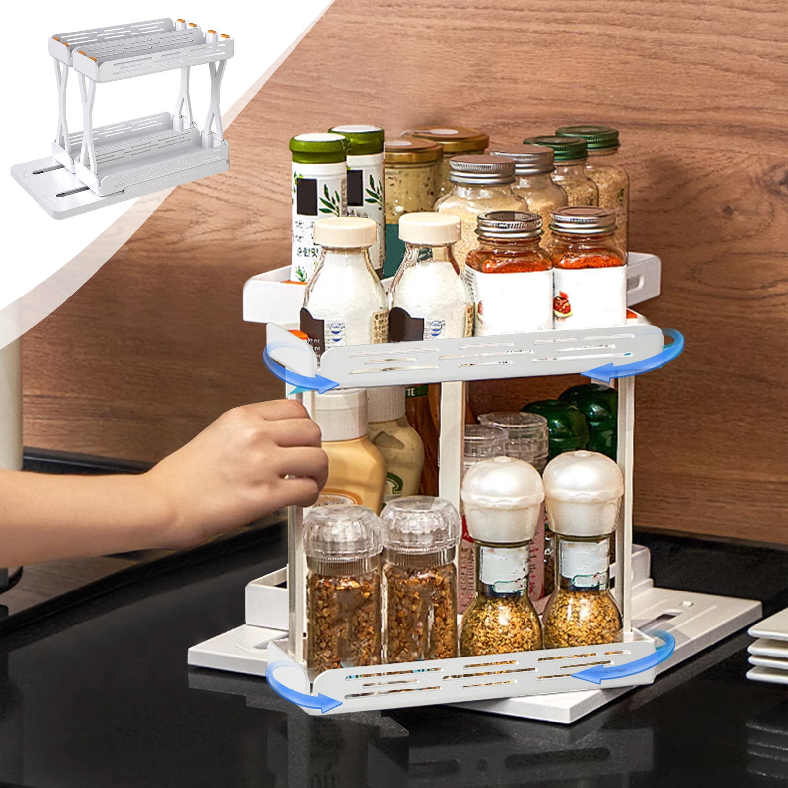 Cevemin Rotating Storage Spice Rack 2 Tier Spice Rack Kitchen Organizer ...