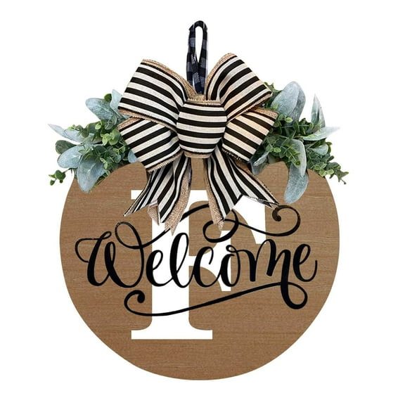 Cevemin Round Wood Hanging Plaque with Bow - Decorative Sign for Front Door, Garden, Home Decor, All Seasons, Available in Letters A-Z