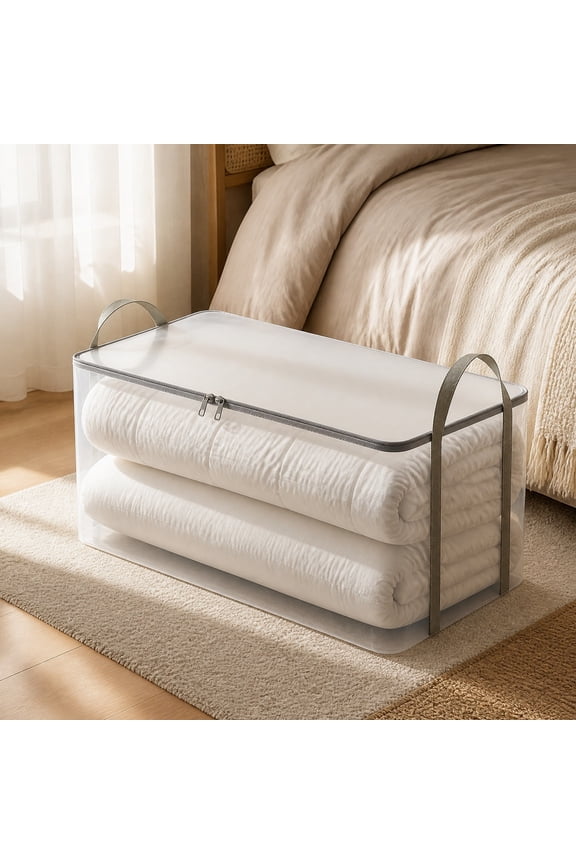 Semi-Transparent Reinforced Large Capacity Storage Tote Bag - Extra-Large EVA Wear-Resistant Tote Bag with Long Handles and Two-Way Zipper for Home Storage, Travel, Moving and Outdoor Use