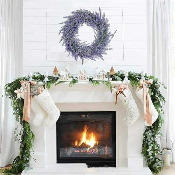 Cevemin Simulation Lavender Flower Wreath - Realistic Faux Floral Round Wreath for Wedding Home Wall Door Decoration Hanging Pendant