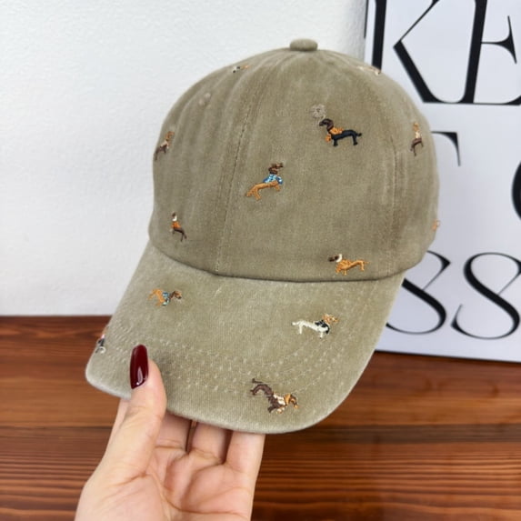 Cevemin Soft-top Baseball Cap - Washed Fabric with Cute Puppy Embroidery Design and Unstructured Fit for Casual Streetwear, Outdoor Activities, Travel, and Holiday Party