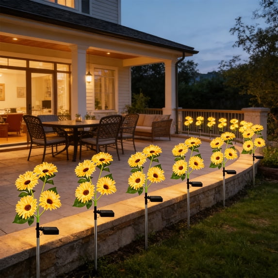 Cevemin Solar Powered Daisy Garden Stake Lights Outdoor Waterproof Landscape Pathway Lawn Lamp Courtyard Patio Decorative Atmosphere Night Light