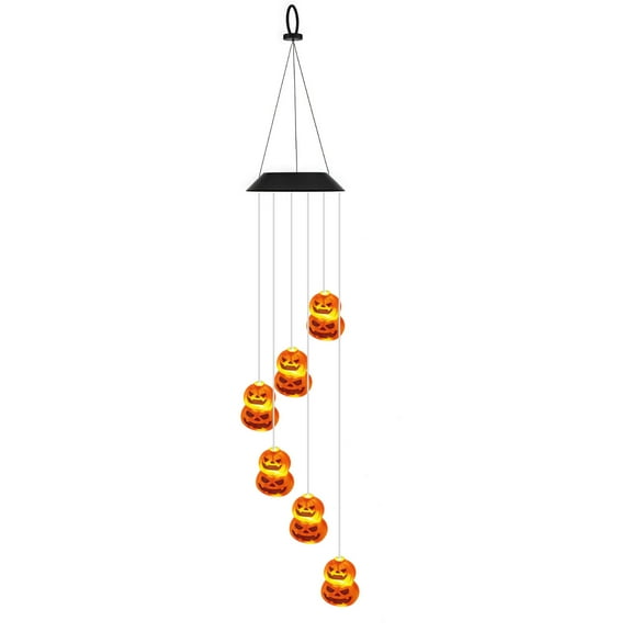 Cevemin Solar Powered Halloween Pumpkin Hummingbird Wind Chime Light - Waterproof Outdoor Decoration with Super Bright LED for Garden, Yard, Patio