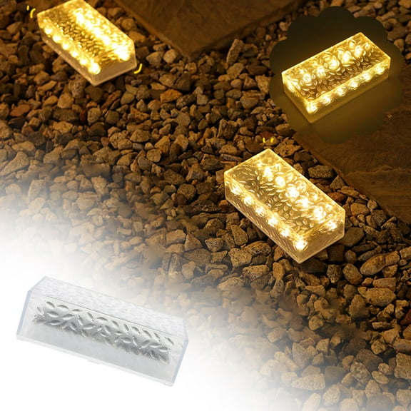 Cevemin Solar Rectangular Ice Brick Lamp - Frosted Waterproof Solar Ground Lights with 6 LEDs for Outdoor Garden Yard Landscape Decor
