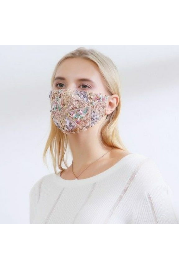 Sparkly Sequin Face Cover - Multicolor Flanne Adjustable Face Mask for Winter Warmth and Masquerade Parties