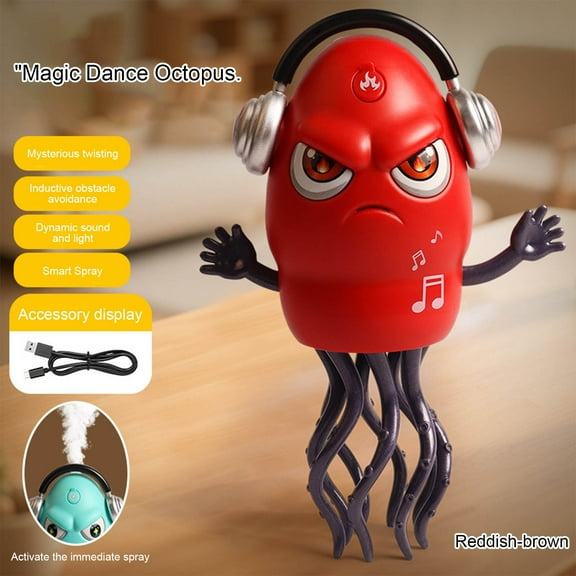 Cevemin Spray Version Dancing Octopuses Toy - Smart Obstacle-Dodging Robot with Dynamic Lights and Sounds for Home Entertainment