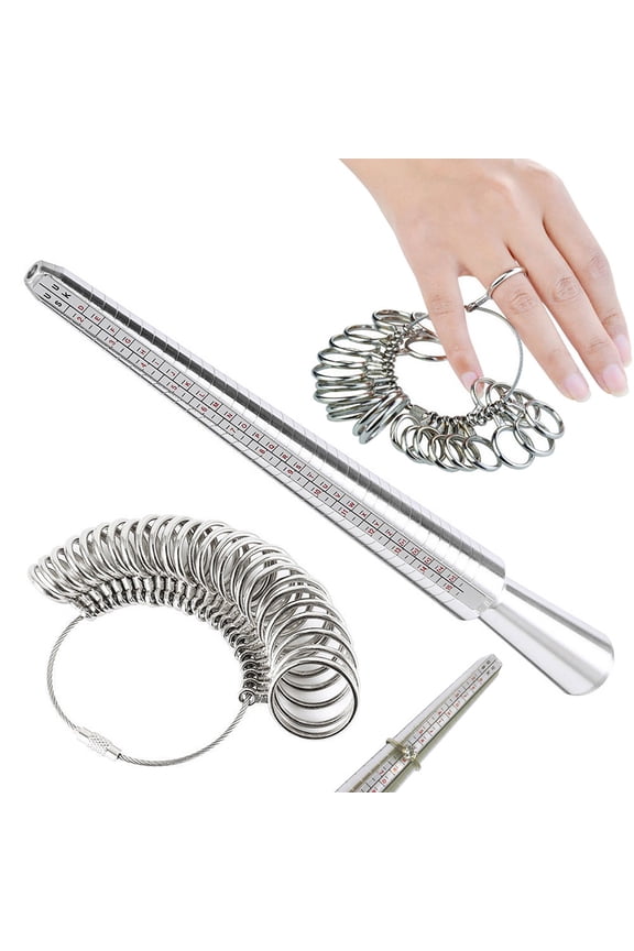 Stainless Iron Ring Mandrel Finger Gauge Sizer Set - US and EU Size Measuring Tool for Jewelry Making and Ring Sizing
