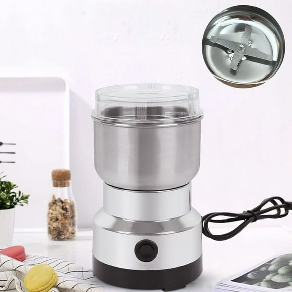 Cevemin Stainless Steel Coffee Grinder with Transparent Lid - Silver Coffee Bean Grinder Mill for Home Kitchen Use