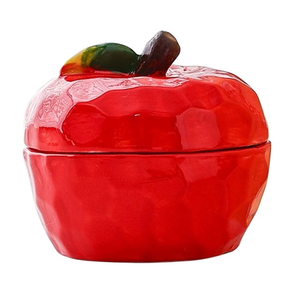 Cevemin Strawberry Ceramic Fruit Storage Box with Lid - Multifunctional Trinket Box Candy Jar for Home Decor and Gift Giving