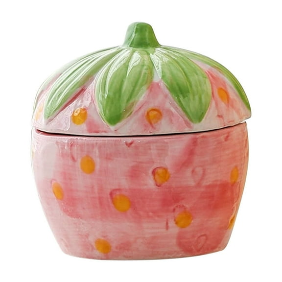 Cevemin Strawberry Ceramic Fruit Storage Box with Lid - Multifunctional Trinket Box Candy Jar for Home Decor and Gift Giving