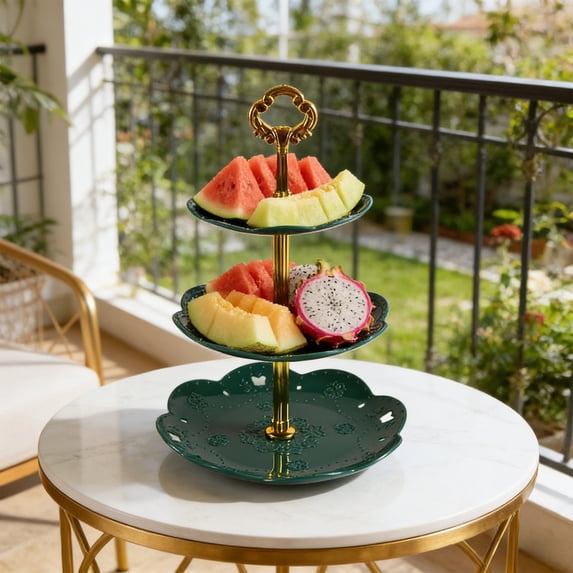Cevemin Three Tier White Fruit Dessert Candy Serving Tray Multi Layer Display Stand for Wedding Party Home Kitchen