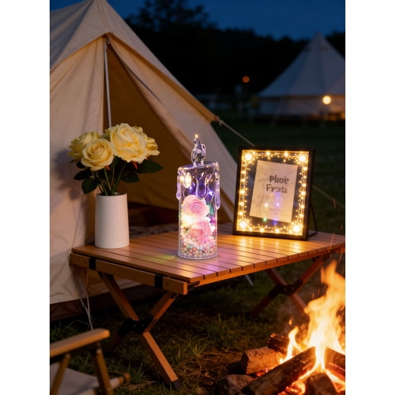 Cevemin Transparent Rose LED Electronic Candle Flameless Flickering Night Light Battery Powered Romantic Decor Lamp for Bedroom Wedding Party Home