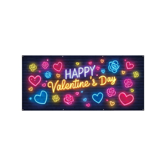 Cevemin Valentine's Day Garage Door Banner - Romantic Heart-shaped Hanging Decor with Happy Valentine's Day Lettering, Waterproof Cloth Garage Decor for Yard Patio Porch Party Wedding Anniversary