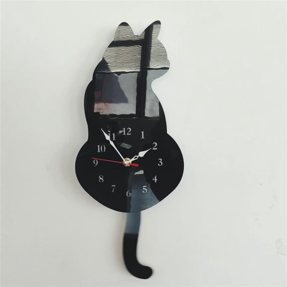 Cevemin Wagging Tail Cat Wall Clock - Scandinavian Style Art Clock with Moving Tail, Quartz Movement Acrylic Modern Decor for Living Room Bedroom Office Home Decoration
